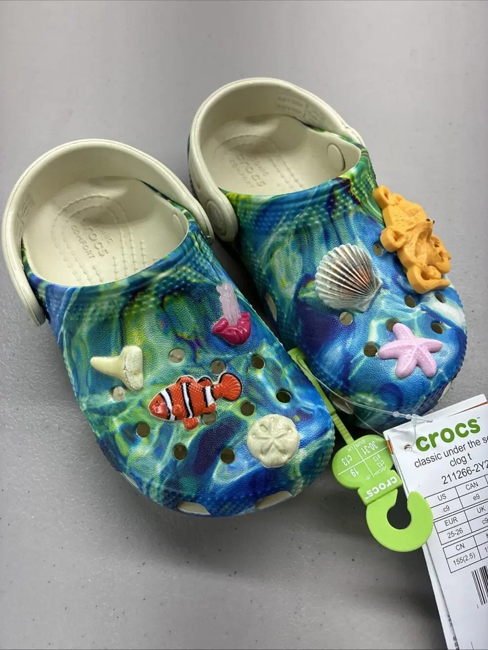 New Kids Crocs Clog Ocean Fish Nemo Octopus Beach Shells Shoe Size C9 211266-2Y2